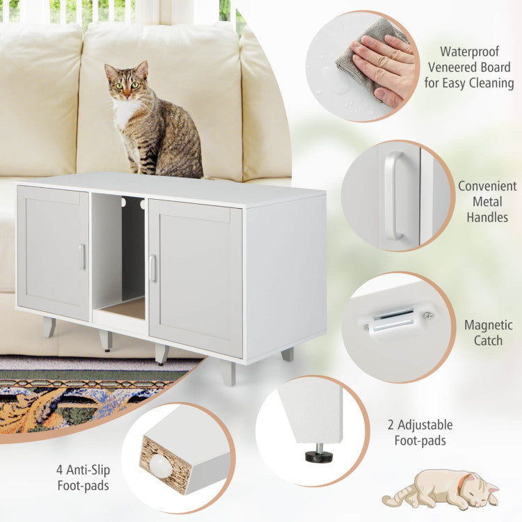 2-Door Hidden Cat Litter Box Cabinet with Scratching Board